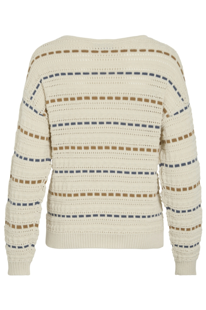VIMARIAN O-NECK POINTELLE STRIPE KN 14108223 Birch/BIRCH/VINTAGE INDIGO